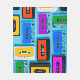 Retro Cassette: Blue Background Collection Fleece Blanket