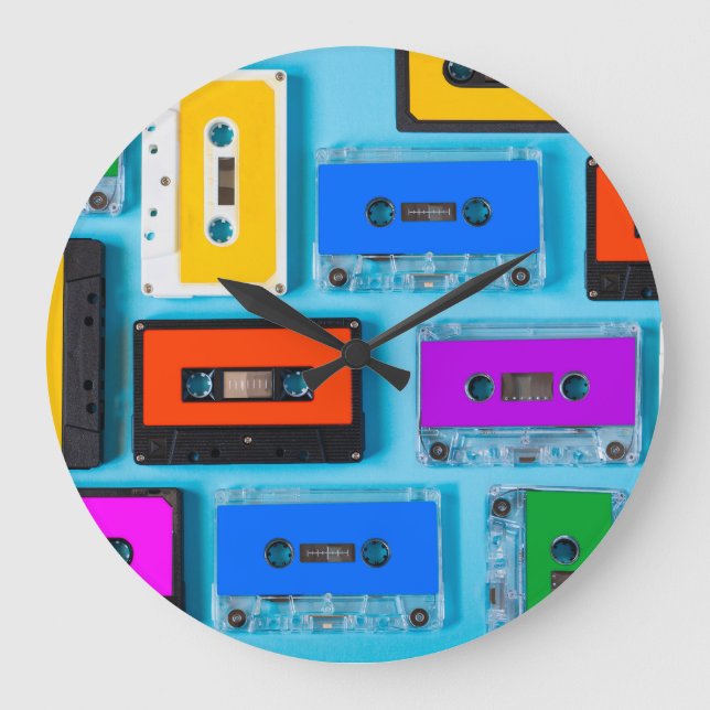Retro Cassette: Blue Background Collection Large Clock (Front)