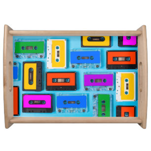 Retro Cassette: Blue Background Collection Serving Tray