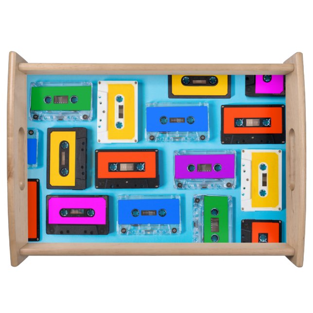 Retro Cassette: Blue Background Collection Serving Tray (Front)