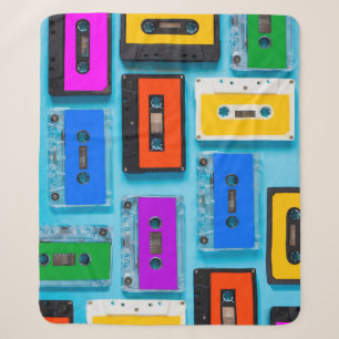 Retro Cassette: Blue Background Collection Sherpa Blanket