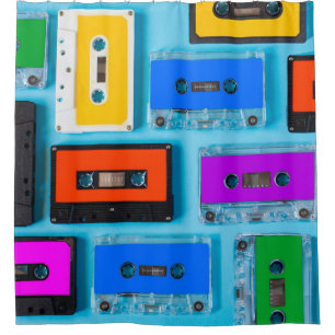 Retro Cassette: Blue Background Collection Shower Curtain