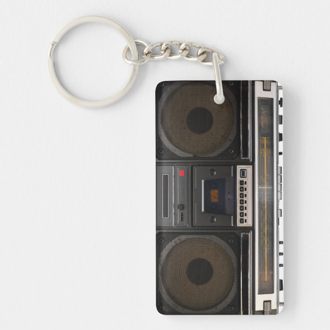 retro cassette player music hipster stereo tape keychain (Front)