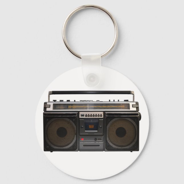 retro cassette player music hipster stereo tape keychain (Front)