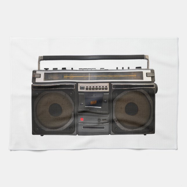 retro cassette player music hipster stereo tape towel (Horizontal)