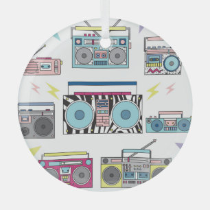 Retro Cassette Players: 80s Vintage Art Glass Ornament
