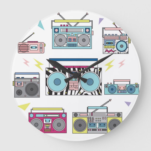 Retro Cassette Players: 80s Vintage Art Large Clock (Front)
