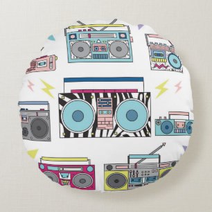 Retro Cassette Players: 80s Vintage Art Round Pillow