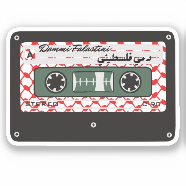 Retro Cassette Red Keffiyeh Palestine Artwork Sticker (Front)