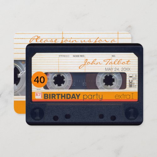 Retro Cassette tape 40th birthday Party Invitation