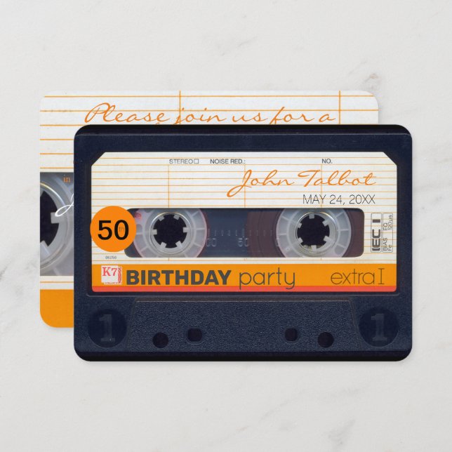 Retro Cassette tape 50th Birthday Party Invitation (Front/Back)
