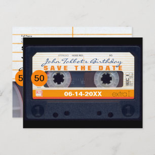 Retro Cassette tape 50th birthday Save the date P2 Invitation Postcard