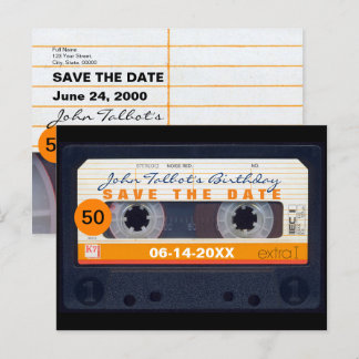 Retro Cassette tape 50th birthday Save the date P2 Invitation Postcard