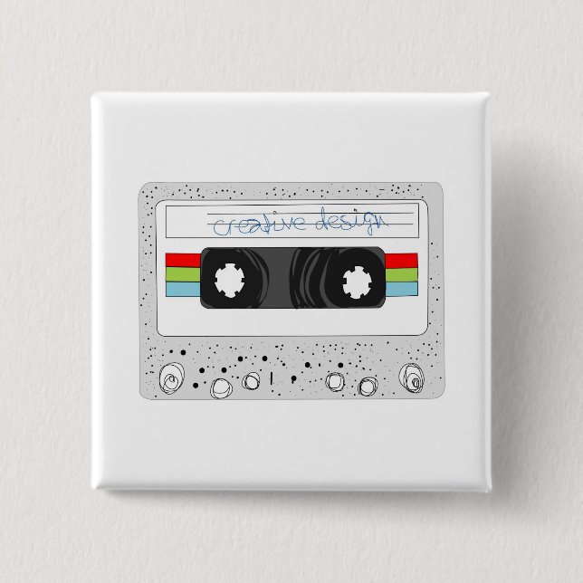 Retro cassette tape 80s style pinback button (Front)