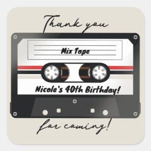 Retro Cassette Tape Beige Grey 90's Birthday Party Square Sticker