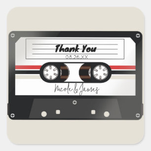 Retro Cassette Tape Beige Grey Wedding Square Sticker