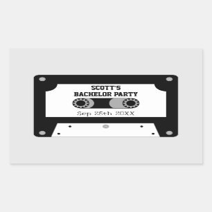 Retro Cassette Tape Black And White Bachelor Party Rectangular Sticker