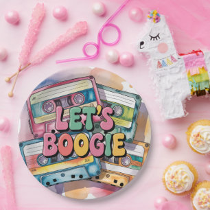 Retro Cassette Tape Let’s Boogie Adult Birthday  Paper Plates