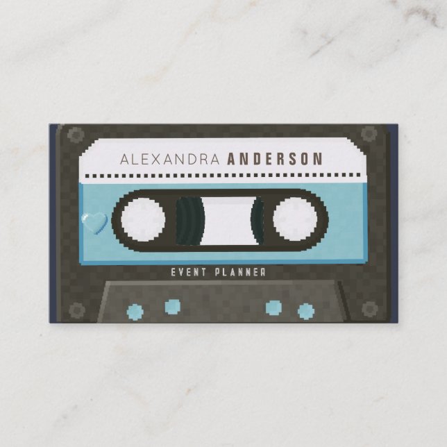 Retro Cassette Tape Music Blue Business Card (Front)