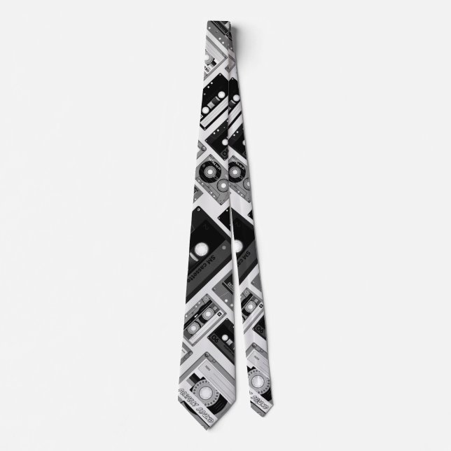Retro cassette tape pattern neck tie (Front)