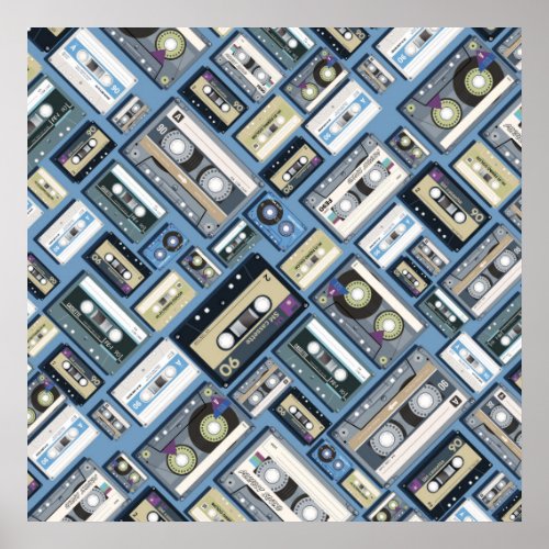 Retro cassette tape pattern poster