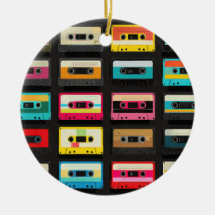 Retro Cassette Tape Pattern – Vintage Music  Ceramic Ornament