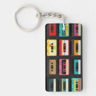Retro Cassette Tape Pattern – Vintage Music  Keychain