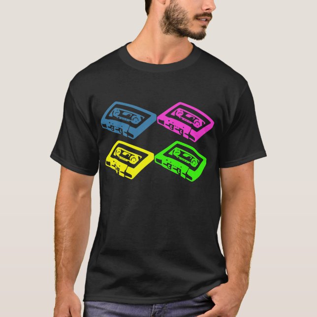 Retro cassette tape pop art colorful t-shirt (Front)