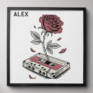 Retro Cassette Tape Rose Personalized Name Peel And Stick Photo Tile