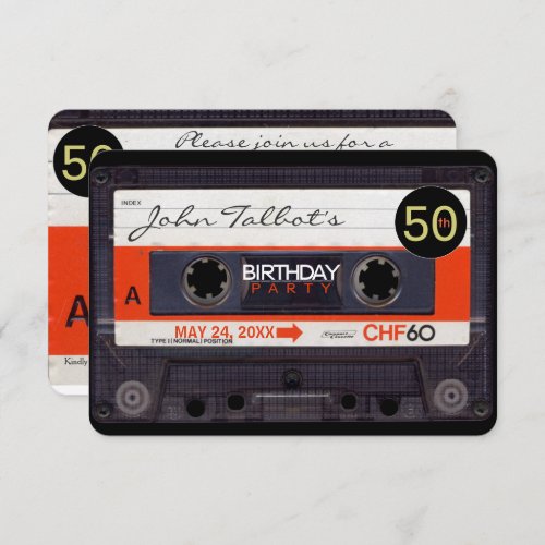 Retro Cassette Tape S 50th birthday Party Inv Invitation