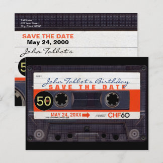 Retro Cassette Tape S 50th birthday Save the date Invitation Postcard