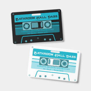 retro cassette tape school bathroom hall pass badge