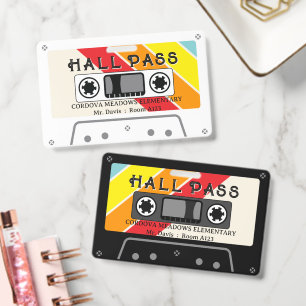 retro cassette tape school hall pass badge