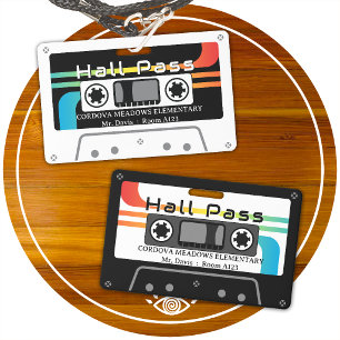 retro cassette tape school hall pass badge