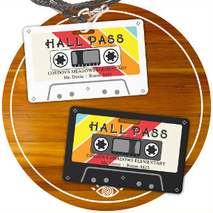 retro cassette tape school hall pass badge