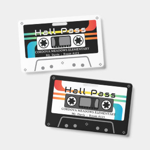 retro cassette tape school hall pass badge