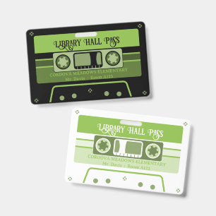 retro cassette tape school library hall pass badge