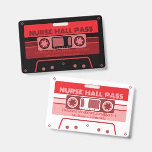 retro cassette tape school nurse hall pass badge
