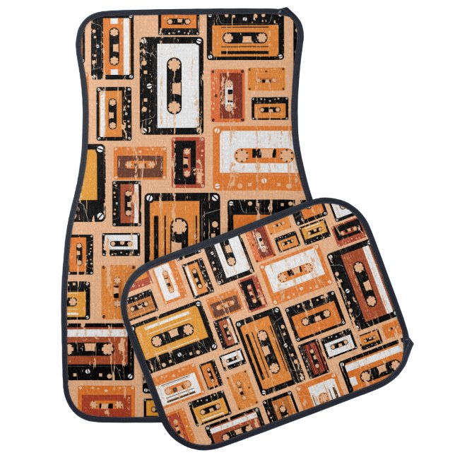 Retro Cassette Tape Seamless Pattern Car Floor Mat (Set)