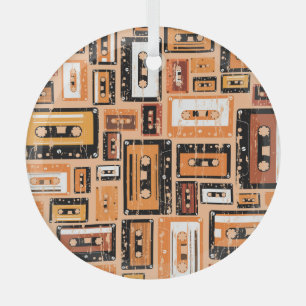Retro Cassette Tape Seamless Pattern Glass Ornament