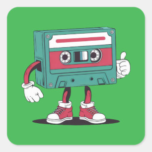Retro cassette tape. square sticker
