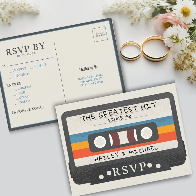 Retro Cassette Tape The Greatest Hit Wedding RSVP Postcard (Retro Cassette Tape The Greatest Hit Wedding RSVP Postcard)