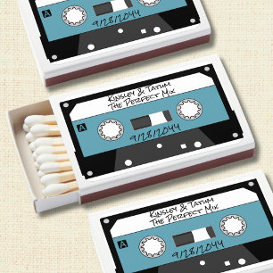 Retro Cassette Tape The Perfect Mix Blue Wedding Matchboxes