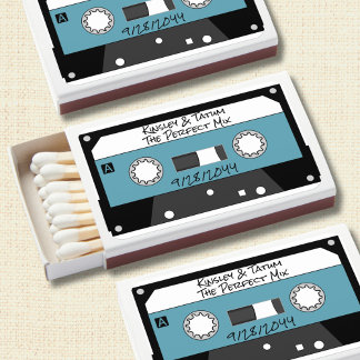 Retro Cassette Tape The Perfect Mix Blue Wedding Matchboxes