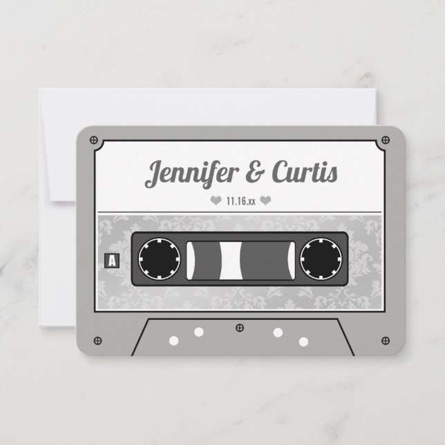 Retro Cassette Tape Wedding Favor Thank You Card (Front)