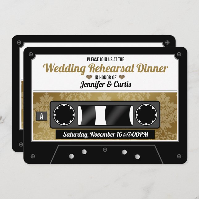 Retro Cassette Tape Wedding Rehearsal Dinner Invit Invitation (Front/Back)