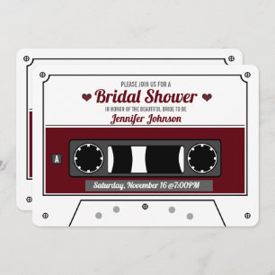 Retro Cassette Tape Wine Red Bridal Shower Invitation