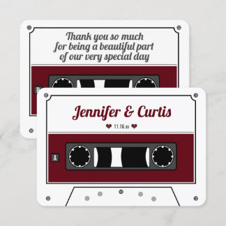 Retro Cassette Tape Wine Red Wedding Favor Thank You Card