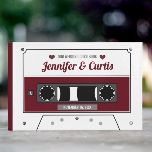 Retro Cassette Tape Wine Red Wedding  Guest Book