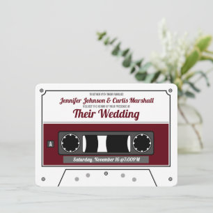 Retro Cassette Tape Wine Red Wedding Invitation